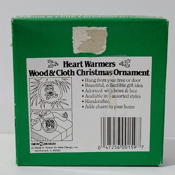 1985 Heart Warmers Wood & Cloth Christmas Mouse Ornament in Original Box - Picture 4 of 4